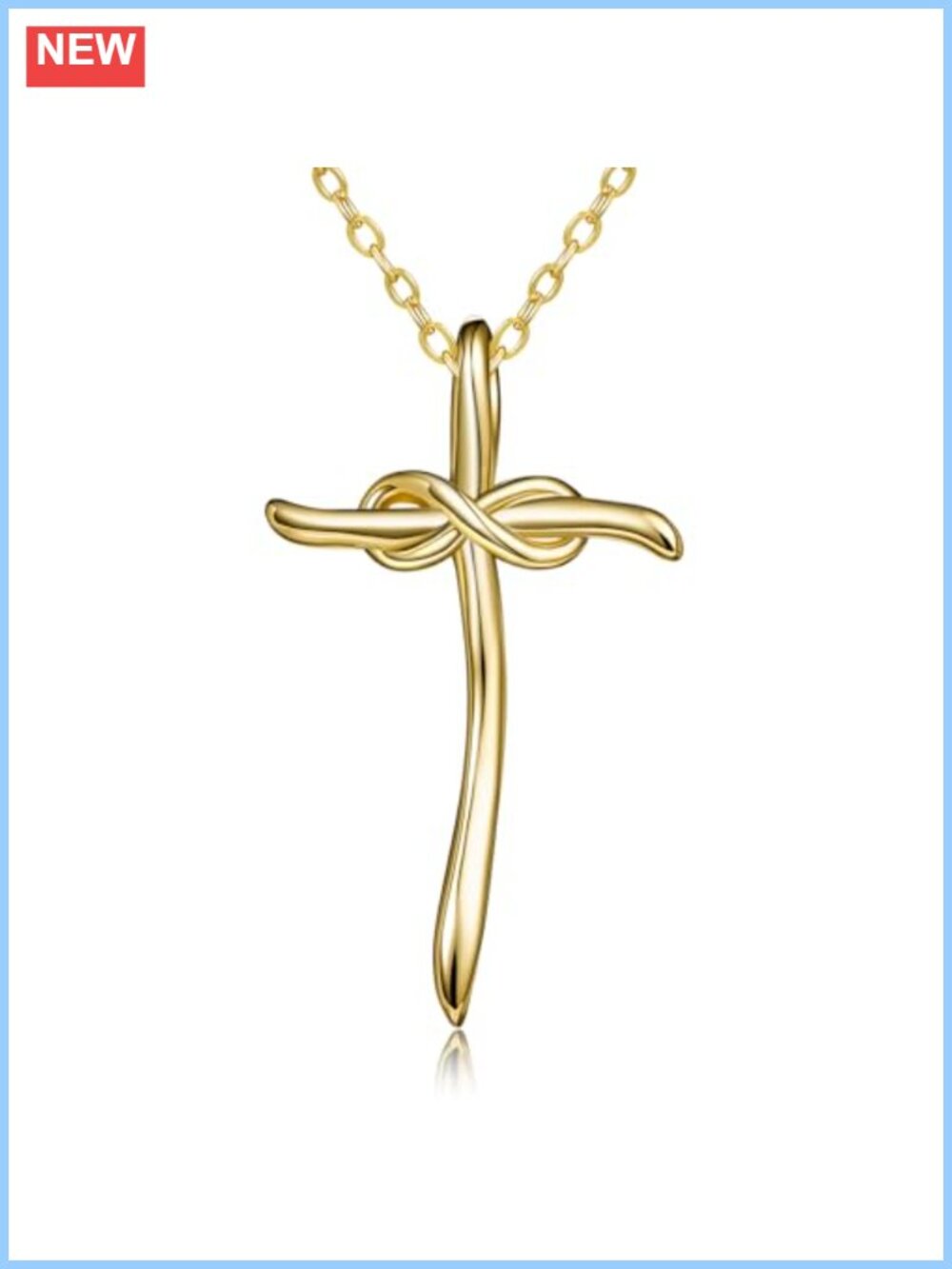 14K Gold Toned Infinity Cross Pendant Necklace O Chain 20in